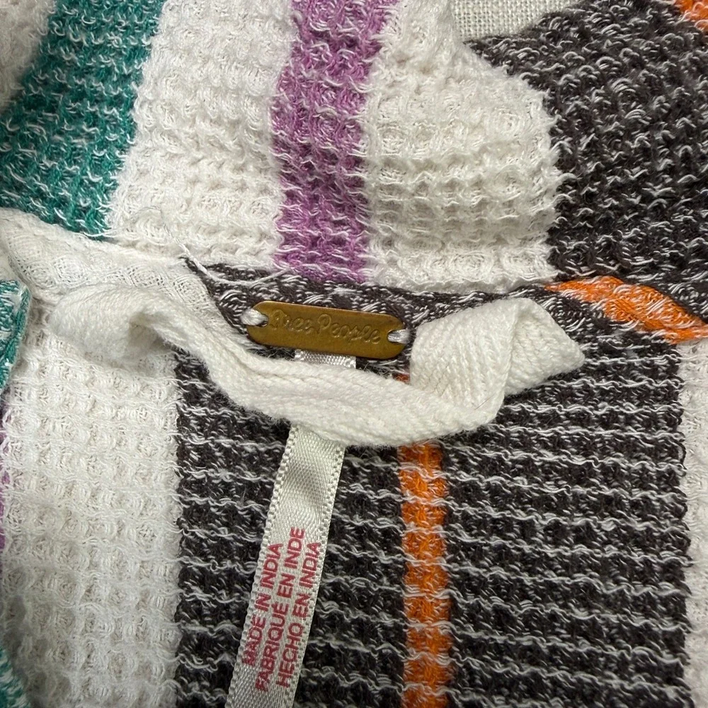 Free People Top Striped Waffle Knit‎ Small Womens Boho Indie Multi Henley Button